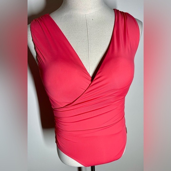Vince Camuto | Solid Surplice V-Neck Front Draping One Piece Swimsuit | 10 - Picture 3 of 6